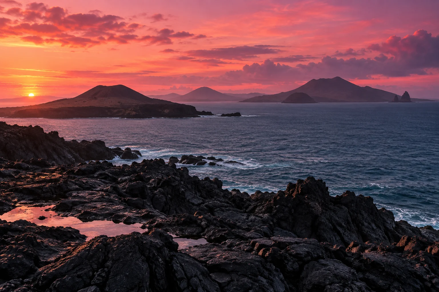 Paisaje artístico inspirado en la costa volcánica de Galápagos